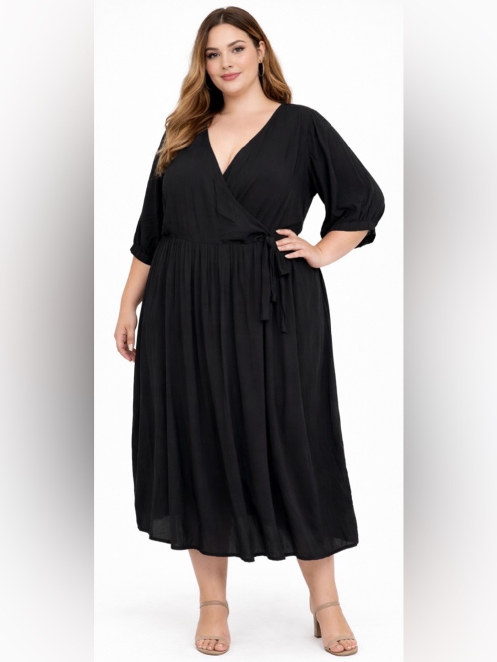Vermont‎ Country Store Black Faux Wrap Dress Midi Flowy Minimalist Plus Size 3X